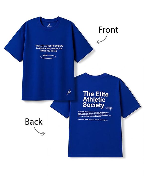 Pine Active Knit Half Drop Shoulder Sleeves Text Printed T-Shirt - Blue