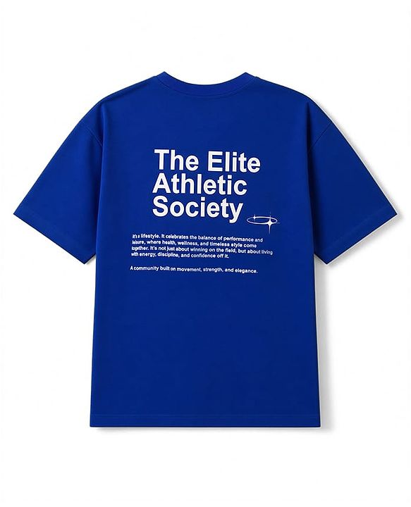 Pine Active Knit Half Drop Shoulder Sleeves Text Printed T-Shirt - Blue