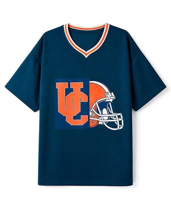 Pine Active Knit Half Sleeves T-Shirt with Helmet Print - Navy Blue