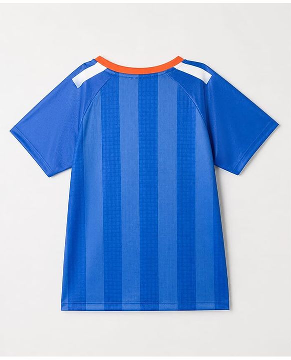 Pine Active Cotton Mixes Knit Half Sleeves T-Shirt With India Text Print - Blue