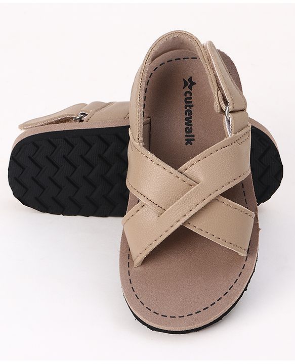 Cute Walk by Babyhug Velcro Closure Solid Sandal in Beige