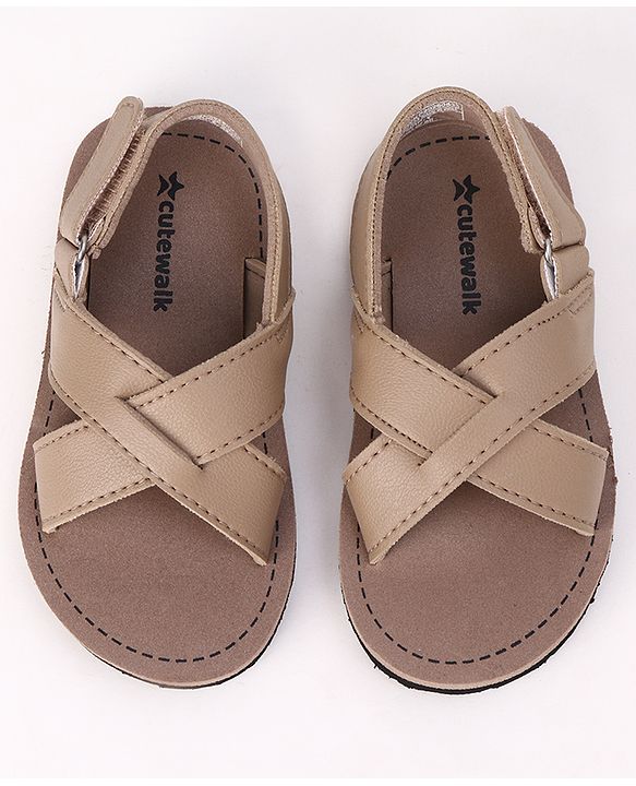 Cute Walk by Babyhug Velcro Closure Solid Sandal in Beige