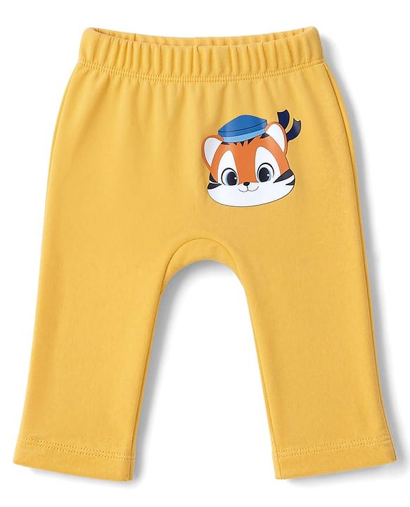 Babyhug 100% Cotton Interlock Knit Full Length Striped Diaper Leggings with Animal Print Pack of 3 - Yellow, Navy Blue & Red
