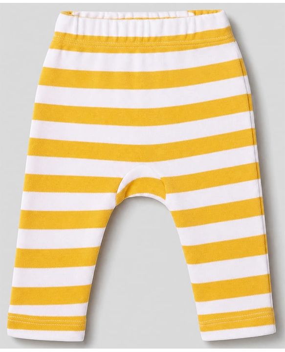 Babyhug 100% Cotton Interlock Knit Full Length Striped Diaper Leggings With Fruit Print Pack of 3 - Yellow, White & Red