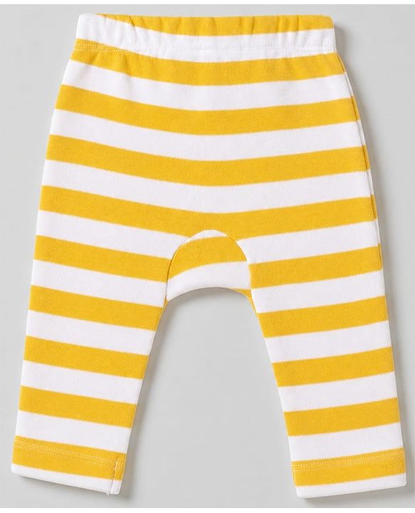 Babyhug 100% Cotton Interlock Knit Full Length Striped Diaper Leggings With Fruit Print Pack of 3 - Yellow, White & Red