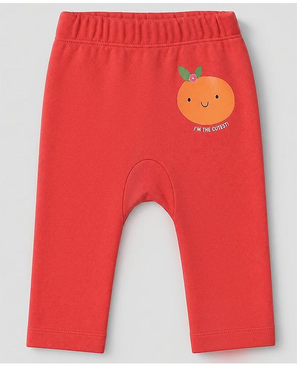 Babyhug 100% Cotton Interlock Knit Full Length Striped Diaper Leggings With Fruit Print Pack of 3 - Yellow, White & Red