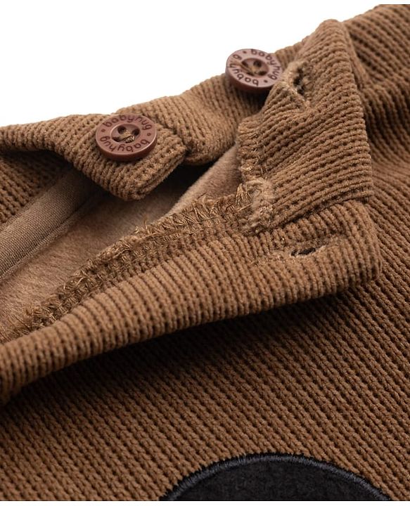 Babyhug Disney Fleece Knit Full Sleeves Winter Wear Suit With Mickey Mouse Embroidery - Brown