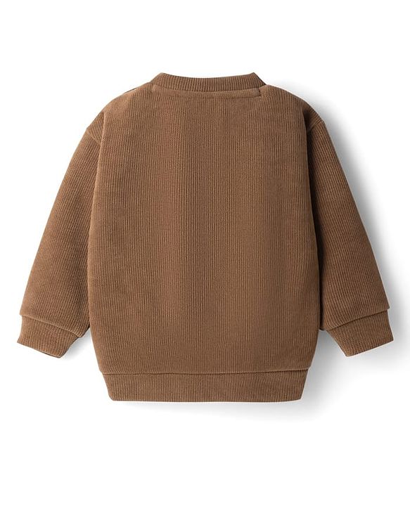 Babyhug Disney Fleece Knit Full Sleeves Winter Wear Suit With Mickey Mouse Embroidery - Brown
