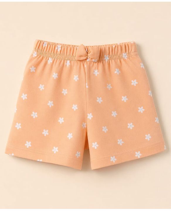 Babyhug 100% Cotton Jersey Knit Mid Thigh Shorts With Floral & Text Print Pack of 3 - White, Peach & Light Blue