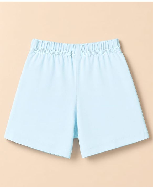 Babyhug 100% Cotton Jersey Knit Mid Thigh Shorts With Floral & Text Print Pack of 3 - White, Peach & Light Blue