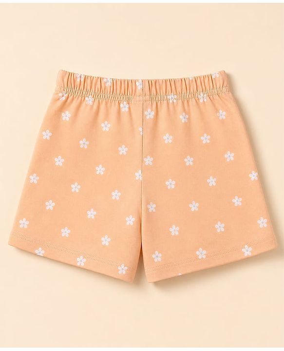 Babyhug 100% Cotton Jersey Knit Mid Thigh Shorts With Floral & Text Print Pack of 3 - White, Peach & Light Blue