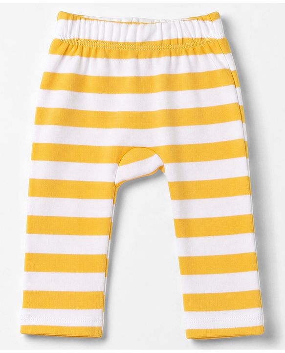 Babyhug 100% Cotton Knit Full Length Striped & Costruction Vehicles Printed Diaper Leggings Pack Of 3 - Red Navy Blue & Yellow