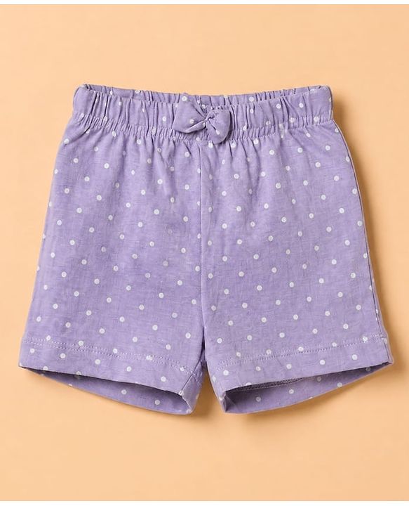 Babyhug 100% Cotton Jersey Knit Mid Thigh Floral & Polka Dots Printed Shorts With Bow Applique Pack Of 3 - Purple White & Pink