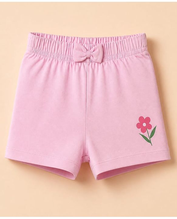 Babyhug 100% Cotton Jersey Knit Mid Thigh Floral & Polka Dots Printed Shorts With Bow Applique Pack Of 3 - Purple White & Pink