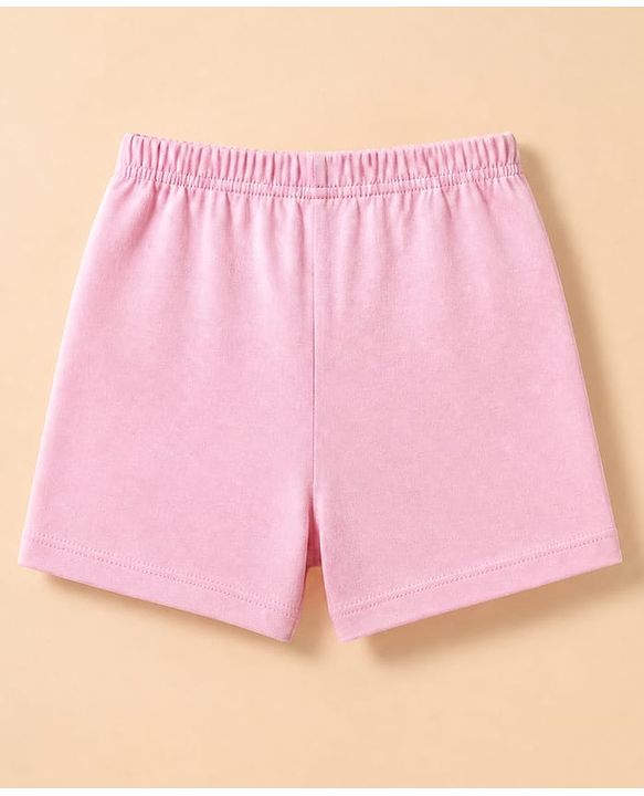 Babyhug 100% Cotton Jersey Knit Mid Thigh Floral & Polka Dots Printed Shorts With Bow Applique Pack Of 3 - Purple White & Pink