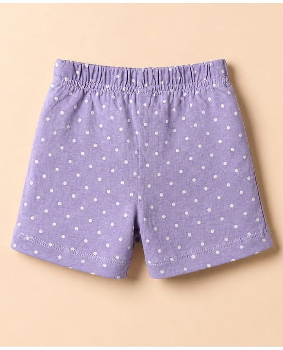 Babyhug 100% Cotton Jersey Knit Mid Thigh Floral & Polka Dots Printed Shorts With Bow Applique Pack Of 3 - Purple White & Pink