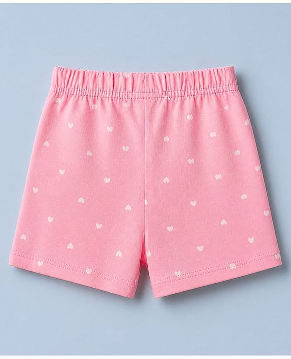 Babyhug Cotton Jersey Knit Mid Thigh Shorts With Floral & Heart Print Pack of 3 - Pink