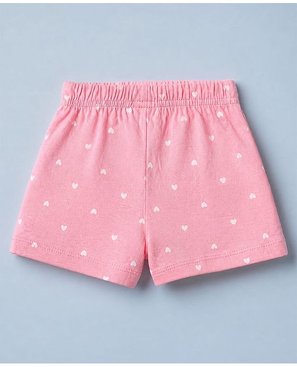 Babyhug 100% Cotton Jersey Knit Short with Heart Print in Pink & White Pack of 3
