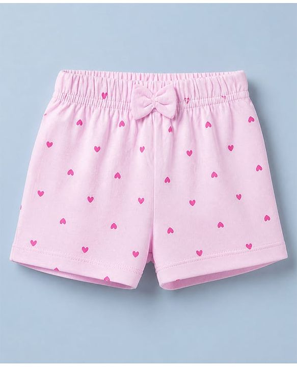 Babyhug 100% Cotton Jersey Knit Short with Heart Print in Pink & White Pack of 3