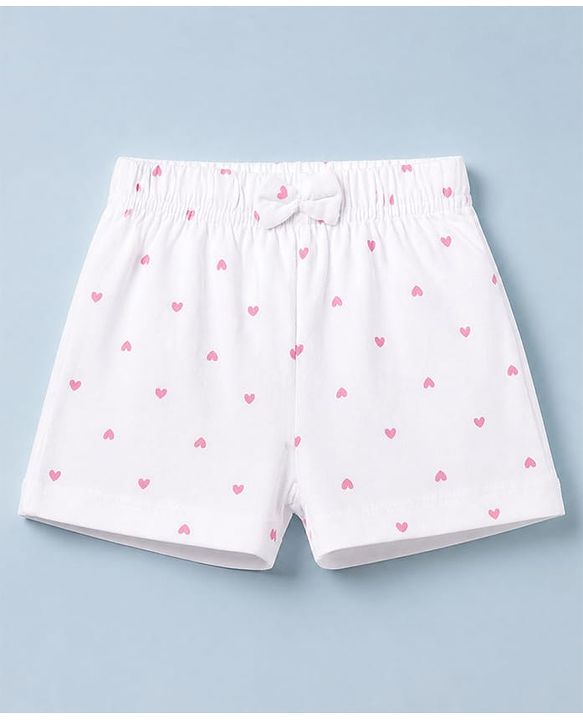 Babyhug 100% Cotton Jersey Knit Short with Heart Print in Pink & White Pack of 3