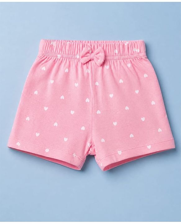Babyhug 100% Cotton Jersey Knit Short with Heart Print in Pink & White Pack of 3