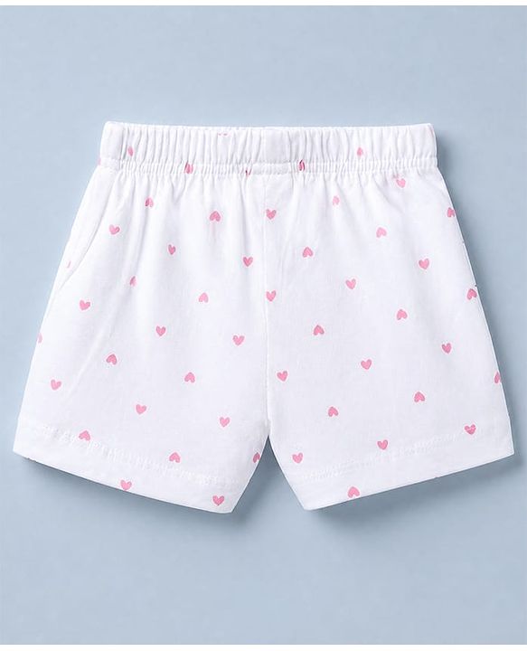 Babyhug 100% Cotton Jersey Knit Short with Heart Print in Pink & White Pack of 3