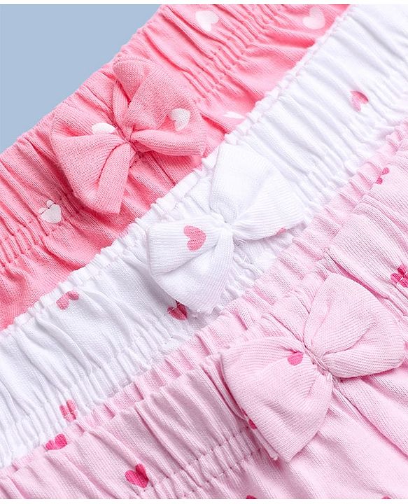Babyhug 100% Cotton Jersey Knit Short with Heart Print in Pink & White Pack of 3