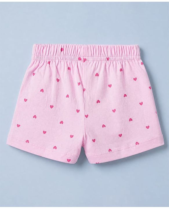 Babyhug 100% Cotton Jersey Knit Short with Heart Print in Pink & White Pack of 3