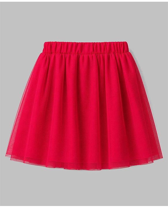 Babyhug Single Jersey Knit Half Sleeves Top & Pleated Skirt Set Floral Print - Off White & Red