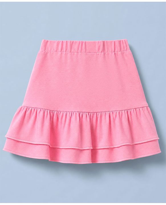 Babyhug 100% Cotton Single Jersey Knit Half Sleeves Top With Butterfly Print & Skirt - White & Pink