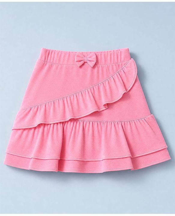 Babyhug 100% Cotton Single Jersey Knit Half Sleeves Top With Butterfly Print & Skirt - White & Pink