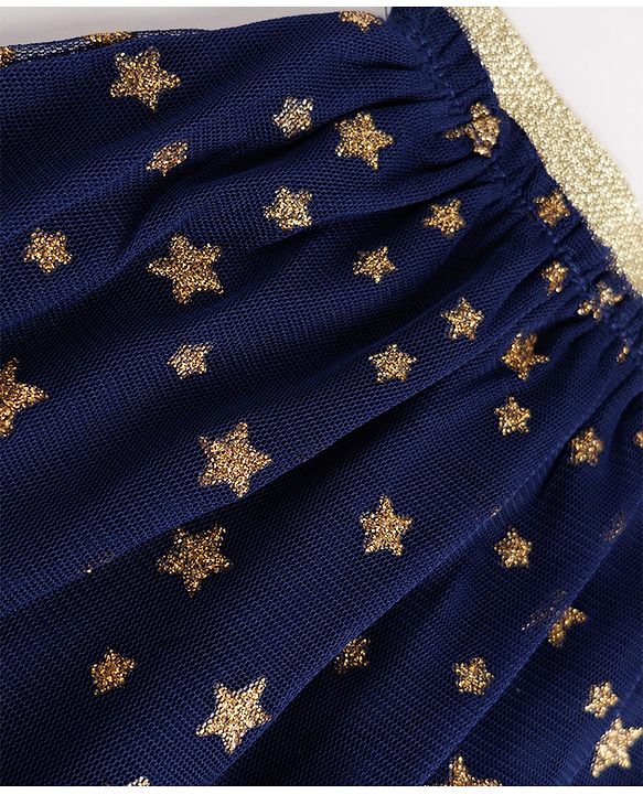 Babyhug Single Jersey Knit Full Sleeves Top & Skirt Set Star & Text Print - Pink & Navy Blue