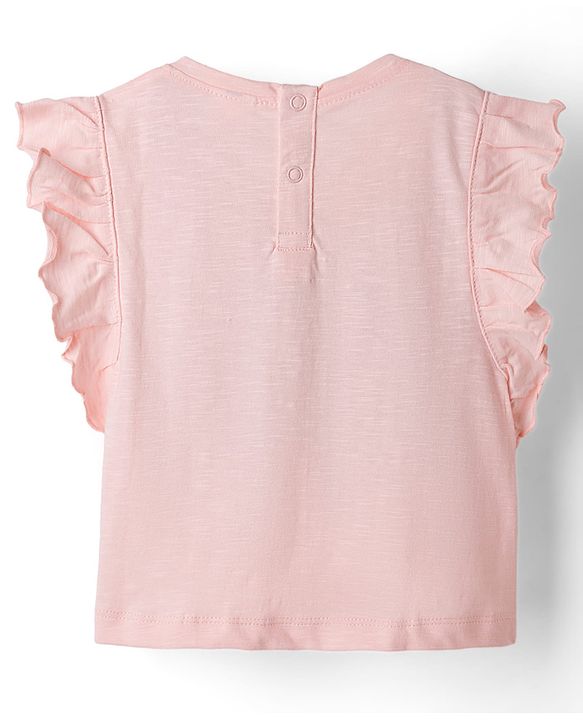 Babyhug 100% Cotton Single Jersey Knit Sleeveless Butterfly Printed & Sequinned Top & Skirt Set - Peach & Navy Blue