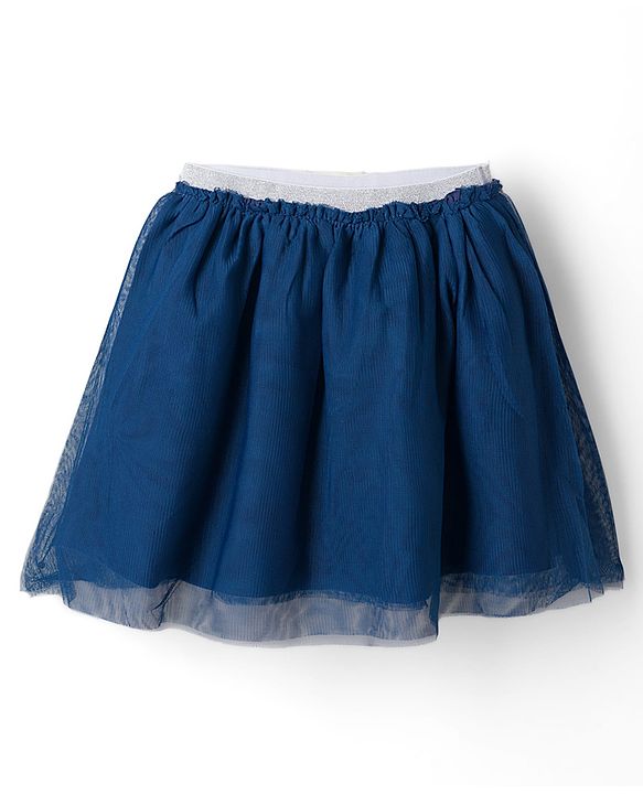 Babyhug 100% Cotton Single Jersey Knit Sleeveless Butterfly Printed & Sequinned Top & Skirt Set - Peach & Navy Blue