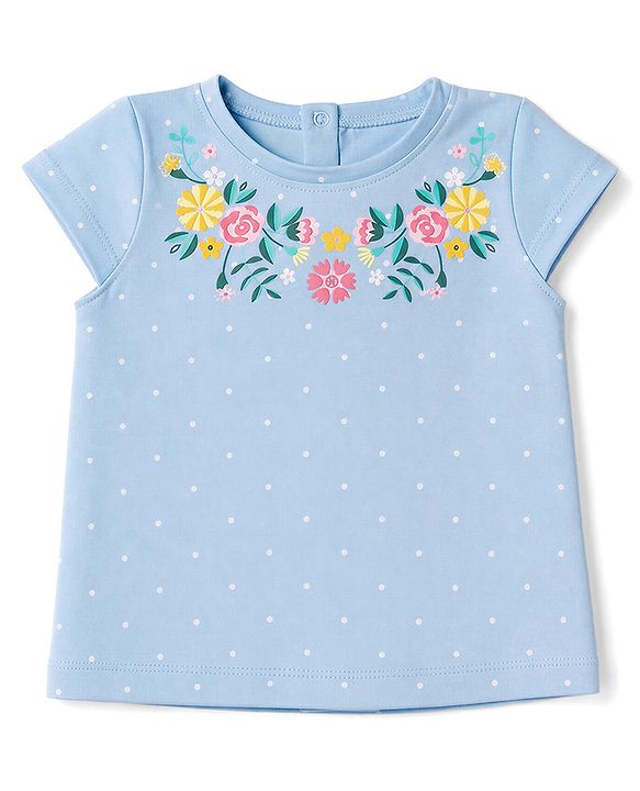 Babyhug Single Jersey Knit Half Sleeves Top & Skirt Set Floral Print - Pink & Blue