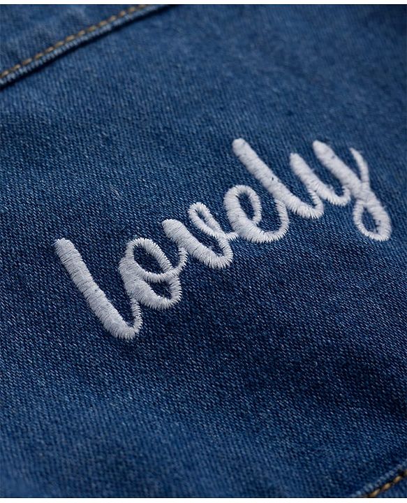 Babyhug 100% Cotton Single Jersey Knit Cap Sleeves Tropical Theme Printed & Lovely Embroidered Dungaree Set - White & Navy Blue