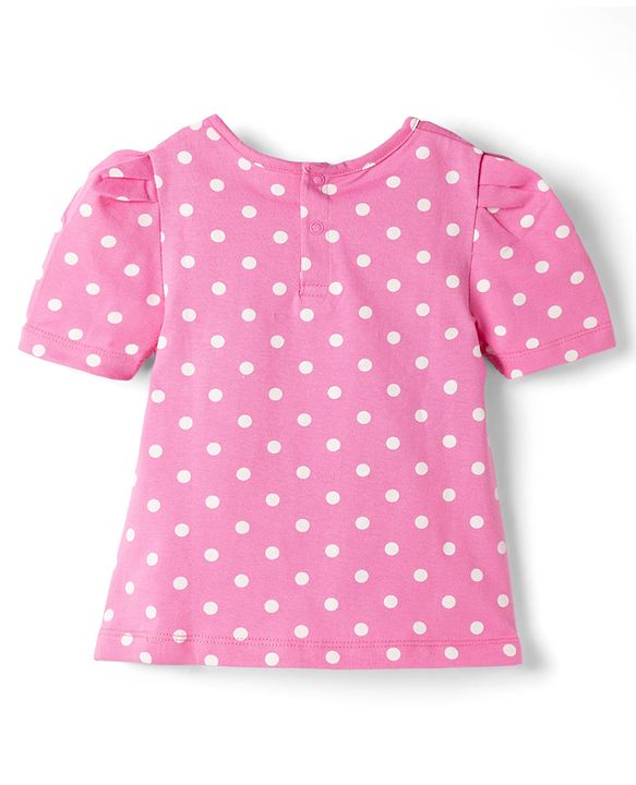 Babyhug Single Jersey Knit Half Sleeves Polka Dots Printed T-Shirt & Denim Shorts Set - Pink