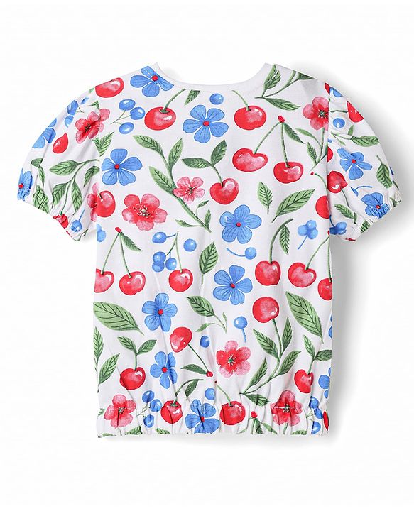 Babyhug Single Jersey Knit Half Sleeves Floral & Tropical Theme Printed Top & Denim Skirt Set - Navy Blue