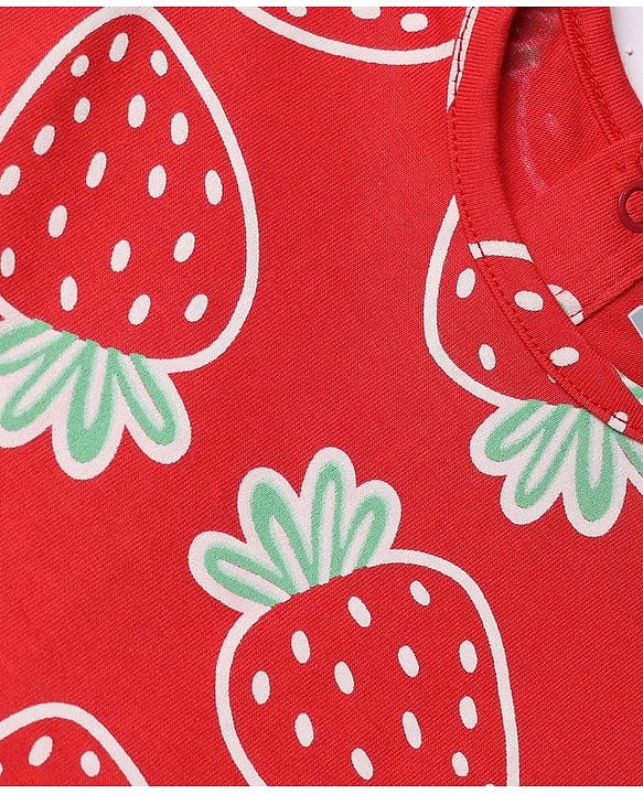 Babyhug Single Jersey Knit Half Sleeves Strawberry Printed Top & Skirt Set - Red & White