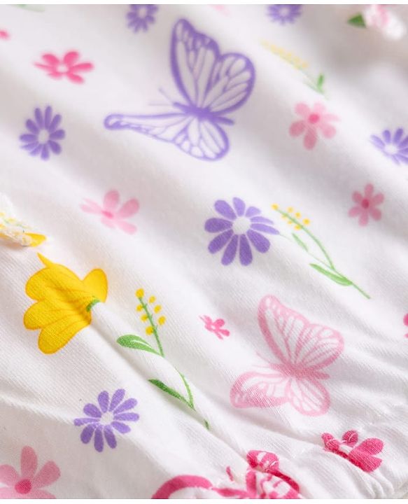Babyhug Single Jersey Knit Sleeveless Floral & Butterfly Printed Top & Skirt Set - White & Navy Blue