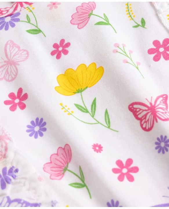 Babyhug Single Jersey Knit Sleeveless Floral & Butterfly Printed Top & Skirt Set - White & Navy Blue