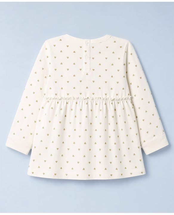 Babyhug 100% Cotton Single Jersey Knit Full Sleeves Top & Leggings With Hearts Print & Bow Applique - White & Red