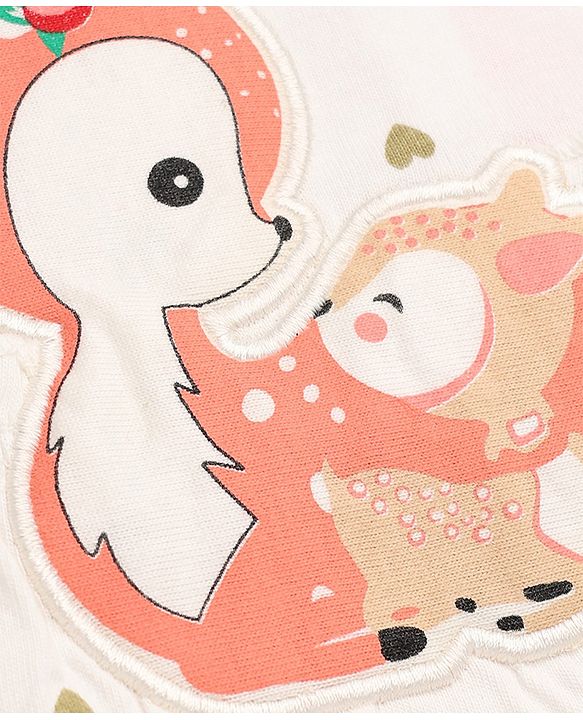 Babyhug 100% Cotton Single Jersey Knit Full Sleeves Top & Leggings With Hearts Print & Bow Applique - White & Red