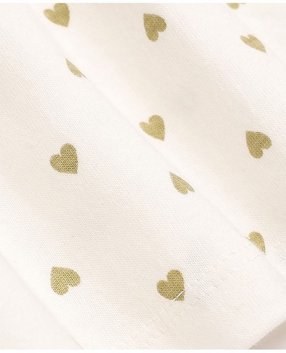 Babyhug 100% Cotton Single Jersey Knit Full Sleeves Top & Leggings With Hearts Print & Bow Applique - White & Red