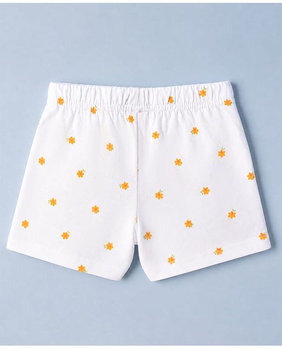 Babyhug 100% Cotton Jersey Knit Mid Thigh Striped Shorts With Floral Print Pack - White & Yellow