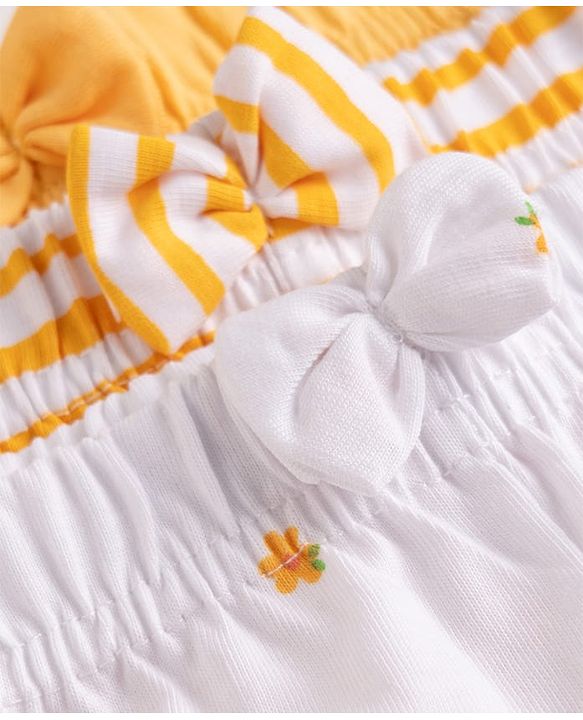 Babyhug 100% Cotton Jersey Knit Mid Thigh Striped Shorts With Floral Print Pack - White & Yellow