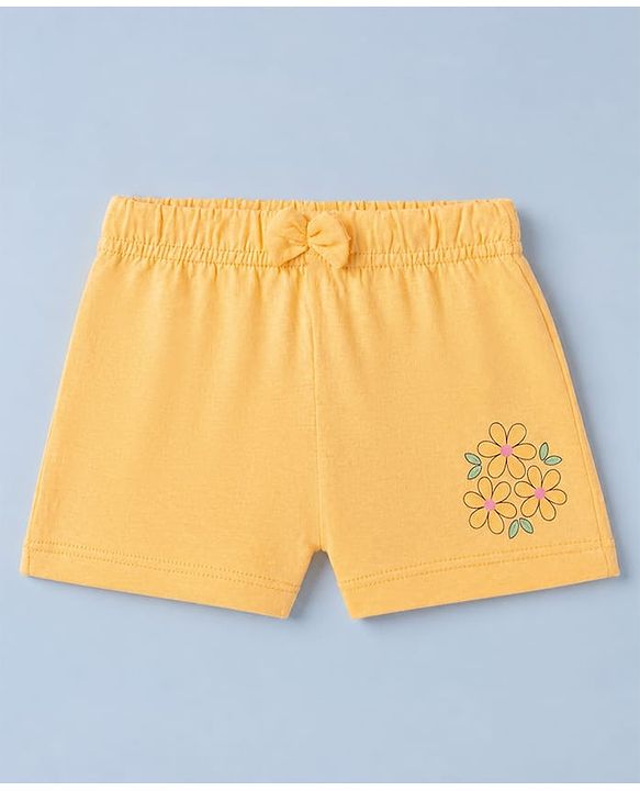 Babyhug 100% Cotton Jersey Knit Mid Thigh Striped Shorts With Floral Print Pack - White & Yellow