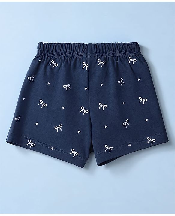 Babyhug 100% Cotton Jersey Knit Mid Thigh Polka Dots Bow & Bear Printed Shorts With Bow Applique Pack Of 3 - Red Navy Blue & Pink