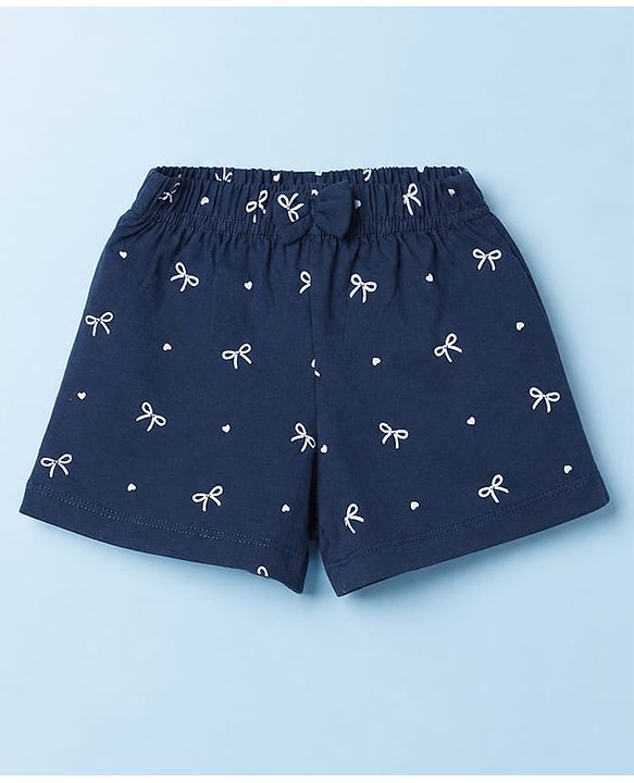 Babyhug 100% Cotton Jersey Knit Mid Thigh Polka Dots Bow & Bear Printed Shorts With Bow Applique Pack Of 3 - Red Navy Blue & Pink