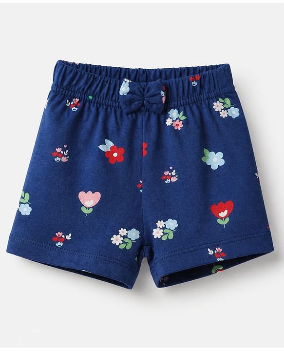 Babyhug Cotton Jersey Knit Short With Floral Print Pack of 3 - Navy Blue Pink Red